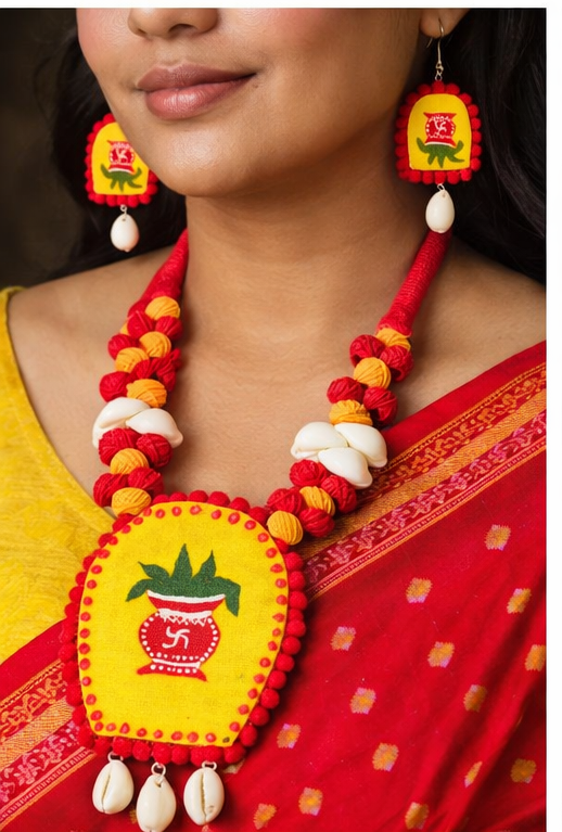 Handmade Bengali Kalash Folk Art Jewellery Set - Image 4