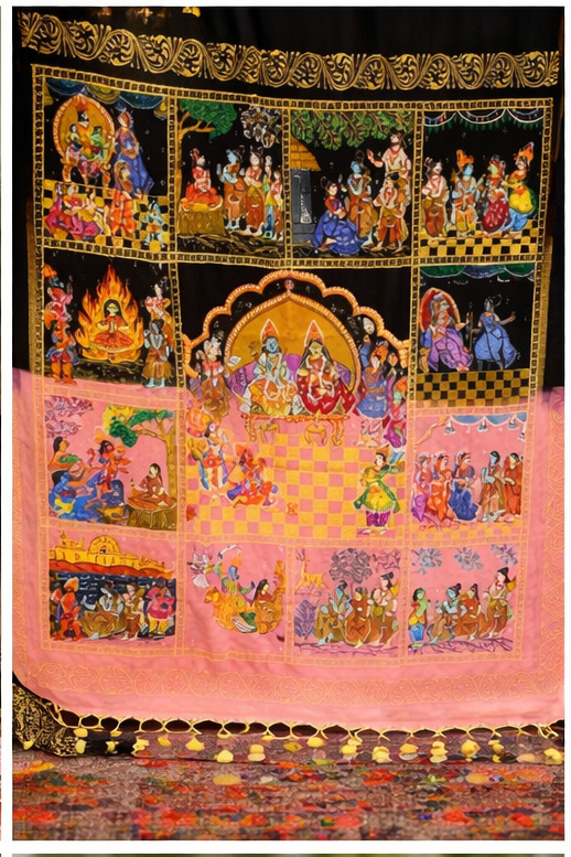 Ramayan Theme Hand-Painted Pattachitra Saree - Image 4