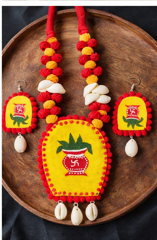 Handmade Bengali Kalash Folk Art Jewellery Set - Image 2