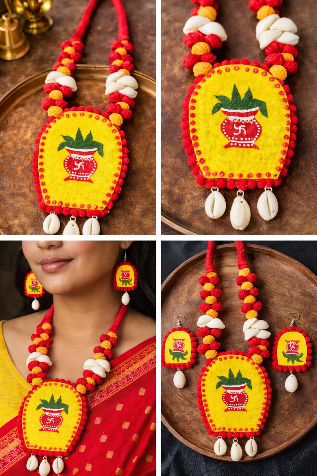 Handmade Bengali Kalash Folk Art Jewellery Set