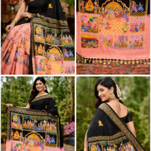 Ramayan Theme Hand-Painted Pattachitra Saree