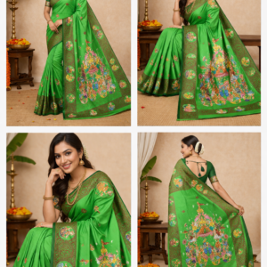 Green Dual Tone Kandarpa Rath Hand-Painted Pattachitra Saree