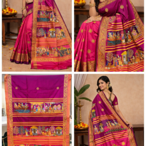 Ramayan Theme Hand-Painted Pattachitra Saree