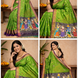 Krishna Raasleela Hand-Painted Pattachitra Saree